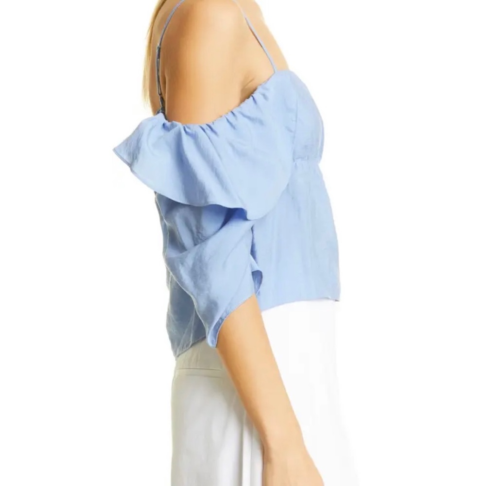 Aqua Crop Top Sky Blue light Cotton With One Off Shoulder Sleeve Size Small - Picture 6 of 16